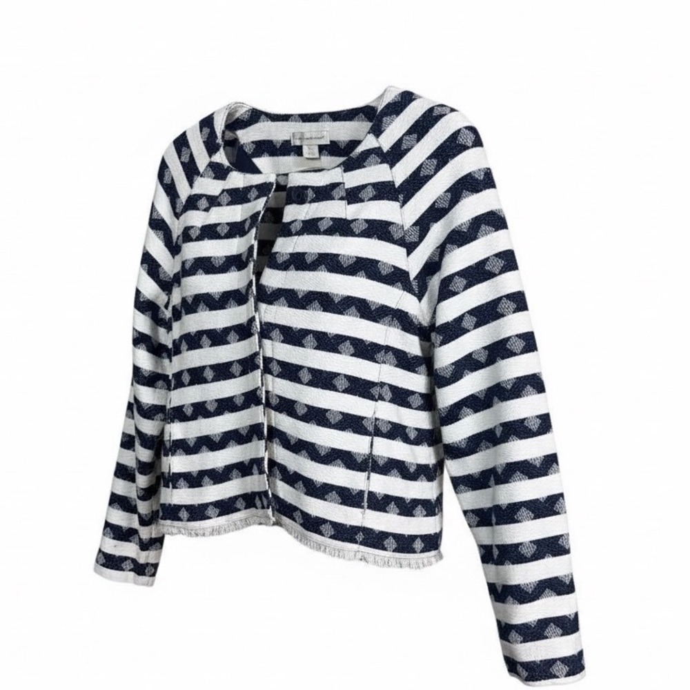 Christopher & Banks Women's Textured Nautical Stripe Crop Jacket Boho Coastal L